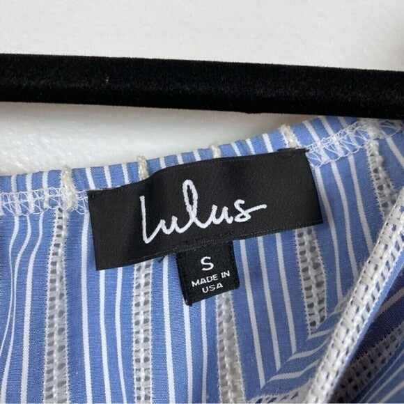 Lulu's Beyond Belief Blue Striped Knot Front Off-The-Shoulder Top Size S - Picture 8 of 10